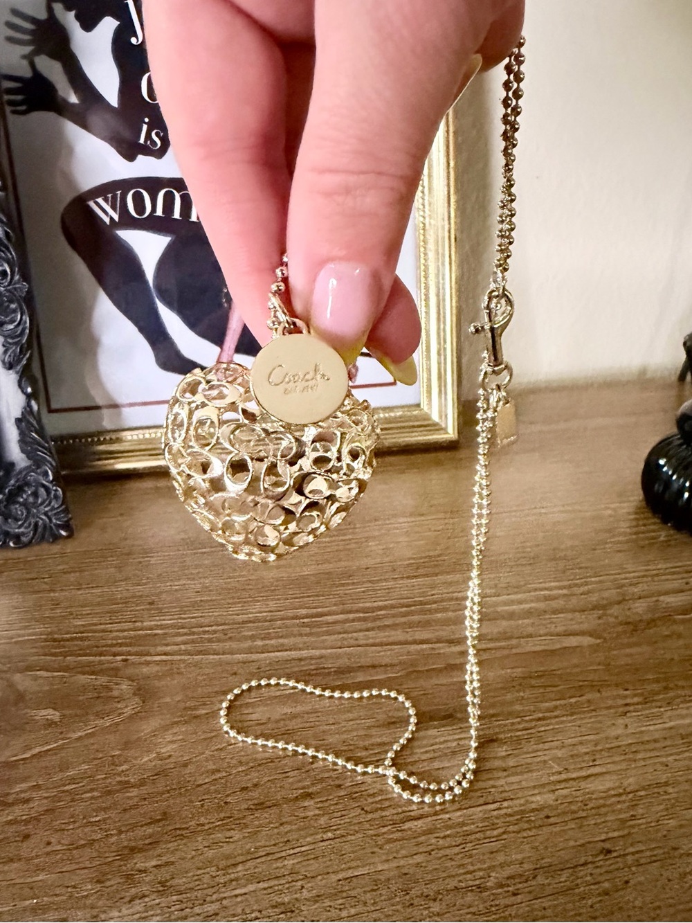 Vintage Coach 3D Heart Pendant Necklace